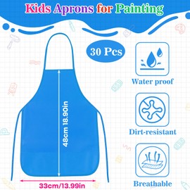 PLULON 30 Pcs Kids Apron Painting Aprons for Kids, Kids Aprons for Painting Blue Aprons Art Apron Smocks Bulk for Art Painting Activity Craft Home Kitchen Classroom Party Supplies