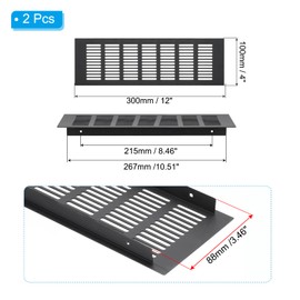 PATIKIL 12 x 4 Inch Door Air Vent Cover, 2pcs Aluminum Grille Ventilation Cover Louvered with Mounting Screws for Cabinet Wardrobe Door, Black