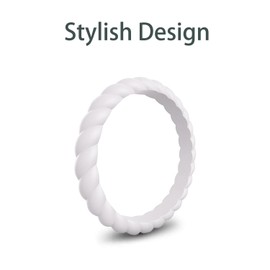 MOKANI Silicone Wedding Ring for Women, 10-Pack Thin and Braided Rubber Band, Fashion, Colorful, Comfortable fit, Skin Safe, Size 7