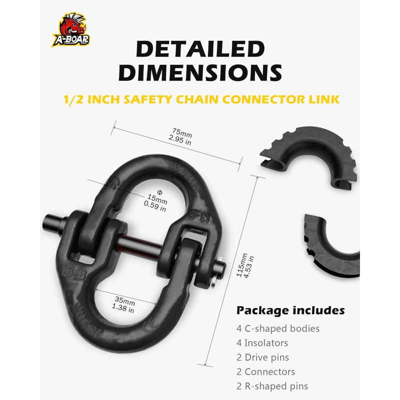 A-BOAR 1/2 Safety Chain Connector Link, 2pack Hammerlock Coupling Link