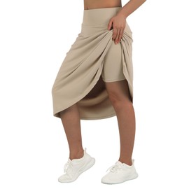 beroy Women 28" Long Skorts for Woman with 2 Pockets Modest Skirt with Shorts Underneath High Waisted Long Skorts for Women Dressy Casual Khaki XL