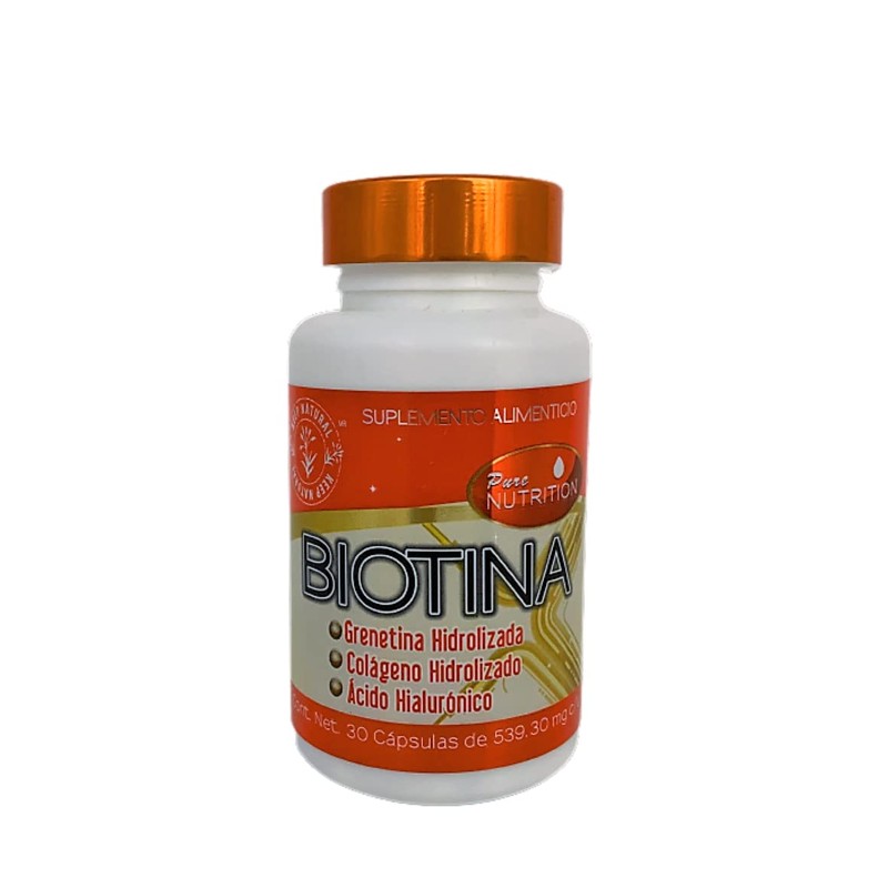 Biotina con Grenetina, Colágeno y Ácido Hialurónico, 30 Cáps.