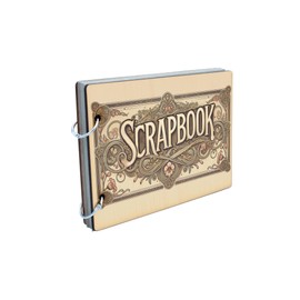 Vintage Art Nouveau Floral Motif Ring-Bound Scrapbook with Wooden Cover and AI Generated Illustration