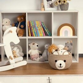Storage Basket, Toy Storage, Baby Basket for Nursery, Bear Gift Basket for Kids, Empty Baby Shower Basket with Handles, Small Cute Animal Basket, 26.6 x 21.6 cm, Light Brown