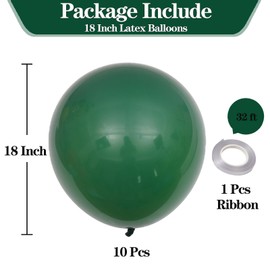 KALOR 18 Inch Dark Green Balloons, 10 Pcs Matte Latex Balloons Big Round Balloons for Wedding, Baby Shower, Birthday Party and Event Decoration