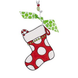 Glory Haus Polka Dot Stocking Flat Ornament - Hand-Painted Ceramic Christmas Tree Decoration, Personalizable Green and Red Indoor Christmas Stockings Decor, Home and Office Decorations and Ornaments