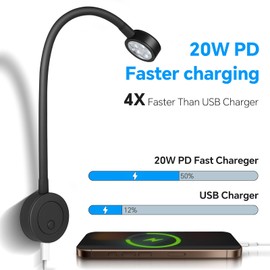 acegoo Reading Lamp 12 V LED Dimmable Bed Lamp, Flexible Wall Mounted Gooseneck Bedside Table DC 12-24 V 3200 K with Dimmer Switch & Type-C Charger, for Boat, Motorhome, Car, Camper, Van, Yacht (1