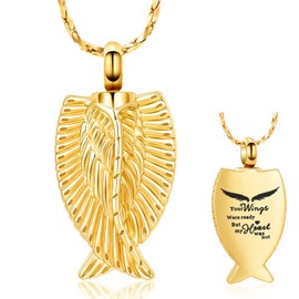 Imrsanl Angel Wing Cremation Jewelry Urn Necklace for Ashes for Women Men Stainless Steel Urn Pendant Ashes Holder Memorial Jewelry (Gold-Wings)