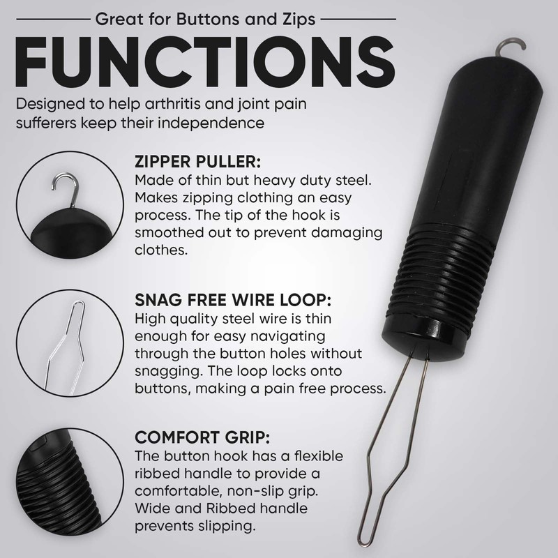 Button Hook and Zipper Pull by HEALUA - One Handed