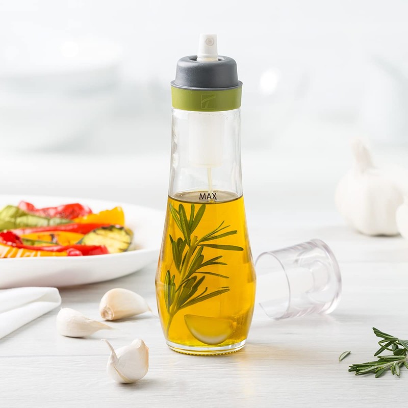 Trudeau Glass Oil Spray Bottle 10 oz | Plug-Free Filter,