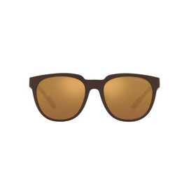 Emporio Armani Men's EA4205 Round Sunglasses, Matte Brown/Brown Mirrored Gold, 55 mm