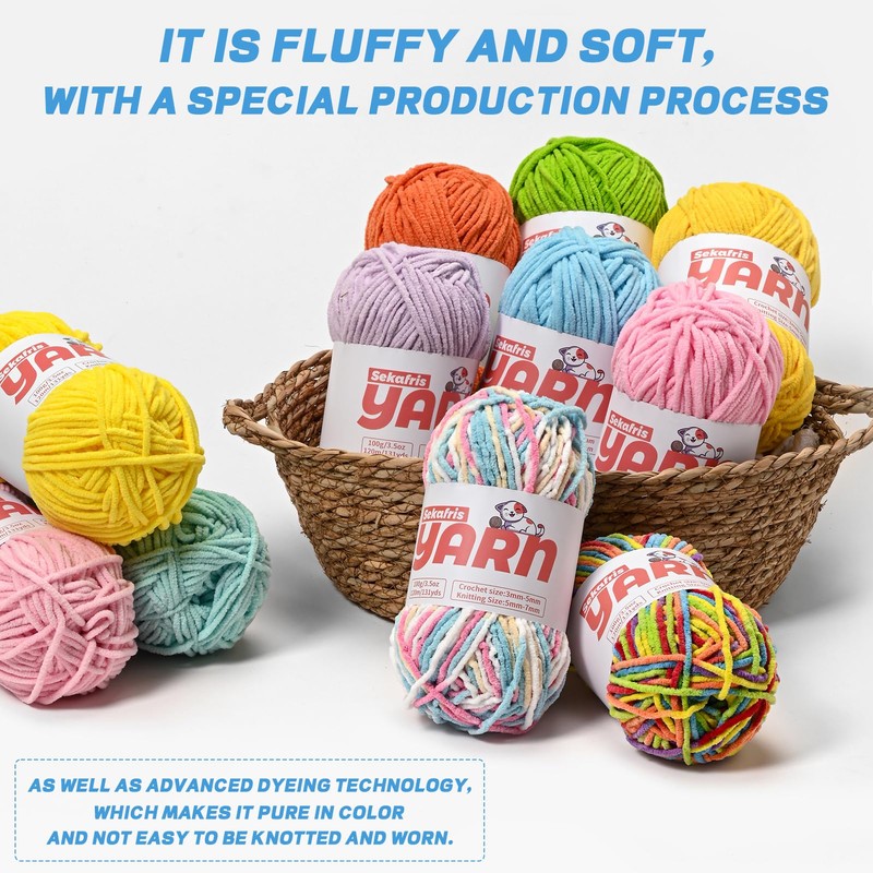 Plush Chunky Chenille Yarn for Crocheting Amigurumi, Soft Fluffy Velvet