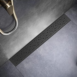 Sharp-tec Shower Drain, 28 inch Linear Shower Drain, Matte Black 304 Stainless Steel Rectangular Shower Floor Drain with Adjustable Leveling Feet, Hair Strainer, cUPC Certified, ST-099-28B
