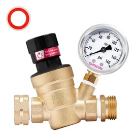 GOATACURA RV Water Pressure Regulator, Lead-Free Brass Adjustable Water Pressure Reducer Valve, with Gauge and Inlet Screen Filter, for RV Camper Travel Trailer