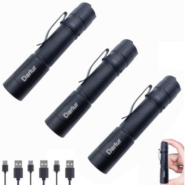 3 Pack Mini Small Pocket LED Flashlight，USB Rechargeable High Lumens Bright Powerful EDC Flash Lights，Pocket EDC Flash Light and Aluminum Handheld Flashlight Bulk for Home, Emergency, Camping (3)