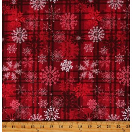 Benartex Cotton Snowflakes Snow Christmas Plaid Red Fabric Print by Yard D500.62