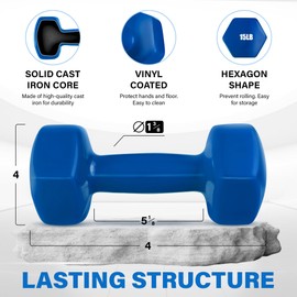 Yes4All Dumbbell Vinyl Coated - 15 lbs - Nautical Blue - Pair