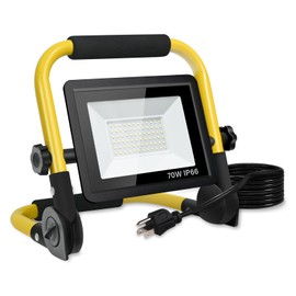 70W LED Work Light with Stand-Portable Work Light with 16.4FT Cord and US Plug - IP66 Waterproof 6500K 3600LM LED Flood Light for Job Site Workshop Garage Construction Site Lighting