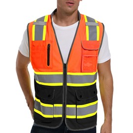 ArcRidge Reflective Safety Vest for Men and Women - High Visibility Construction Vest - Dual Tone Reflective Strips (Orange-Black, X-Large)