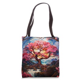 Cherry Blossom Japanese Sakura Tree Mosaic Style Tote Bag