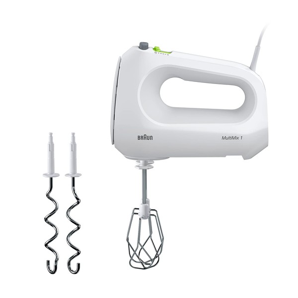 Brown HM1010WH Multi-Mix 1 Hand Mixer, 4 Speeds, Turbo Function, 2 in 1, Beader Kneader with Storage Bag, Mixing and Kneading, White