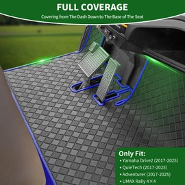 Cartalia Golf Cart Floor Liner Mat 8mm Thick Rubber Full Coverage Fit for 2017-2025 Yamaha Drive2, QuieTech, Adventurer, UMAX Rally 4x4 Non-Slip Mats Replacement - Blue Trim