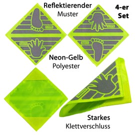Babies1st Economy Set: Large Carabiner 14 cm (Set of 2) and Pushchair Reflectors 12 x 12 cm Neon Yellow (Set of 4)