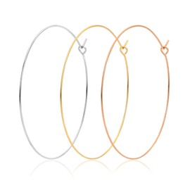 Fashion Big Hoop Earrings Set Geometric Round Thin Hoop Earrings for Women, Gold Silver Rose Gold Plated Wire Threader Hoops for Women, 55mm 3 Pairs
