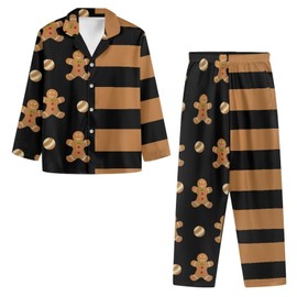 Modysero Comfy Soft Long Sleeve Button Down Family Brown Stripes Gingerbread Man Christmas Pajama Sets Womens Mans Two Piece Matching Lounge Sets