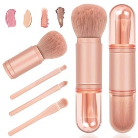 Brocha de Maquillaje Retráctil 4 en 1 Portátil de Viaje  Brocha para Labios, Brocha para Resaltar, Brocha para Sombra de Ojos, Brocha para Polvos y...