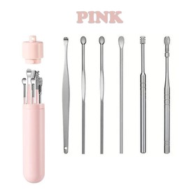 Ear Wax Removal Tool Set with Storage Tube,6 Counts/Set Ear Cleaning Kit Ear Spoons Ear Picks Curette,Ear Wax Remover Tool, Earwax Cleaning Supplies.:_PINK