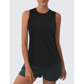 OYANUS Women's Summer Workout Tops Sleeveless Racerback Athletic Tank Top High Neck Loose Fit Running Gym Yoga Shirts Black-L