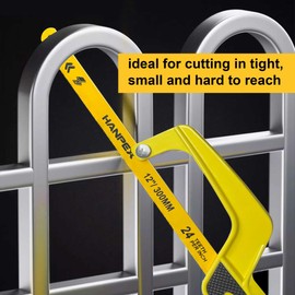 Hanpex Mini Hacksaw for Metal, Compact Hand Operate Aluminum Hack Saw with 12 Inch Flexible Bi-Metal Hacksaw Blade – Metal Cutting Saw, Small Hacksaw for Metal and Wood