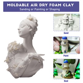 SELEAD Foam Clay White 300g - Moldable Air Dry Ultra-Light Modeling Clays for Adult Cosplay, Sculpting, Arts & Crafts - with 30g Colored Clay