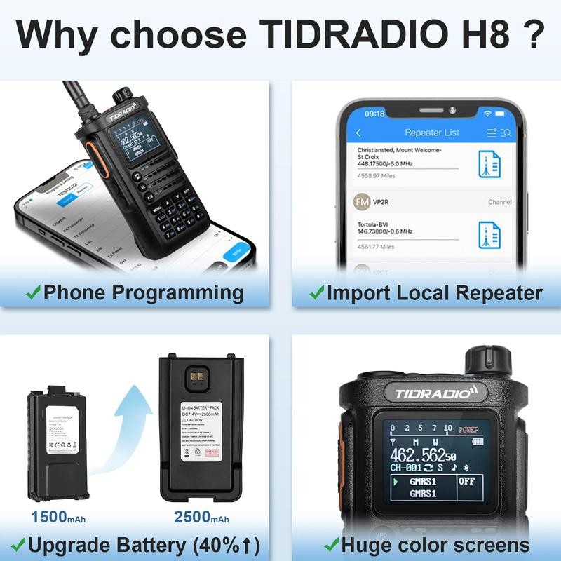 TIDRADIO TD-H8 (2nd Gen) GMRS/ Ham Radio 10Watt Long Range