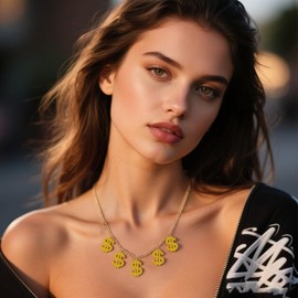ANGLEQUEEN Money Chain for Women Dollar Sign Necklaces 80S 90S Hip Hop Necklace Gold Digger Costume Accessories Halloween Cosplay Jewelry Gold