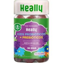HEALLY KIDS | Gomitas Probióticos Niños | Con Inulina Y Lactobacillus | 72 Gomitas Sin Azúcar | Probioticos y Prebioticos Para el Bienestar Digestivo Diario | Vegano | Sin Gluten | Sabor Uva