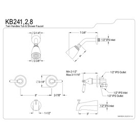 Kingston Brass KB242 Magellan Tub and Shower Faucet 2-Magellan Handle, Polished Brass