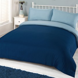 Brentfords Plain Dye Duvet Cover with Pillowcase Reversible Bedding Set - Navy Blue - Double