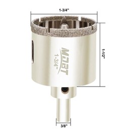 Diamond Hole Saw with Pilot Bit, 1-3/4 Tile Hole Saw with Center Drill Bit for Marble, Granite, Ceramics,Porcelain, Glass, 1-1/2" Depth of Cut for Thick Countertops