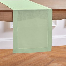 Solino Home Small Easter Table Runner 36 Inch - Classic Hemstitch 100% Pure Linen Light Green Table Runner 14 x 36 Inch for Dresser and Coffee Tables