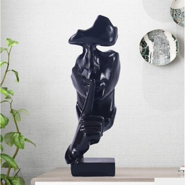LIFEJXWEN Silence is Gold Thinker Statue, Handcrafted Abstract Modern Sculpture Decor Desk Abstract Figurine Sculptures for Entrance, Bookshelf, Home,Office (Black)