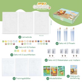 BONNYCO Paint by Numbers Children's Jungle Animals, 3 Pieces Jungle Gifts for Children, Craft Set Children, Paint by Numbers with Frame, Painting by Numbers Animals, Gifts for Boys Girls