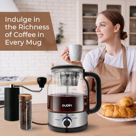 oudim Drip Coffee Maker By Spraying Method, 1.2L Capacity, 600W Power, BPA-Free, Brewed Tea Pot Coffee Plunger, Glass Stainless Steel Tea And Coffee Brew Kettle, Electric Kettle Tea Pot,Keep warm