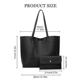 Tibapla Handbag Women's Large Women's Handbag Shopper Large Shoulder Bag PU Leather Large Capacity Laptop Carry Bag Women's Shoulder Bag for Work, School, Shopping with a Women's Purse, black