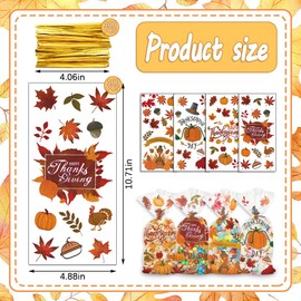 Hying 100PCS Thanksgiving Cellophane Treat Bags for Candy Cookie, Pumpkin Candy With Twist-Ties Maple Leaves Harvest Fall Goody for Autumn Party Favors Supplies Decor