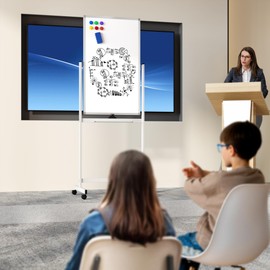 Neatsure Rolling Whiteboard on Wheels, 40" x 24" Double-Sided Mobile Magnetic White Board with Stand, Portable Standing Dry Erase Board Easel for Home Office Classroom School, Silver