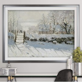 Renditions Gallery Magpie by Claude Monet Winter Scene Wall Art Canvas Framed Giclee Prints Modern Home Decor Painting, 30 x 40, Silver (HAC17M-145-2436SF)
