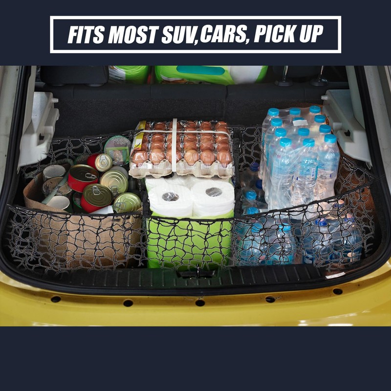 Zone Tech Three Pocket Mesh Trunk Cargo Net Storage Organizer–
