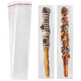 100 Pcs Self Sealing Cellophane Bags: 2x10 Inches Clear Pretzel Rod Resealable Pretzels Individual Bags for Packaging ICY Candy Treat Popsicle Cookies